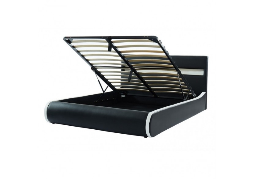 Lit coffre LUMINA avec LED simili noir 140x190 sommier inclus