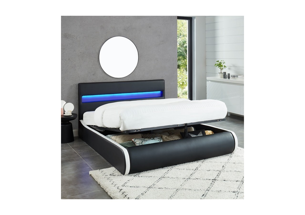 Lit coffre LUMINA simili noir 160x200 sommier inclus