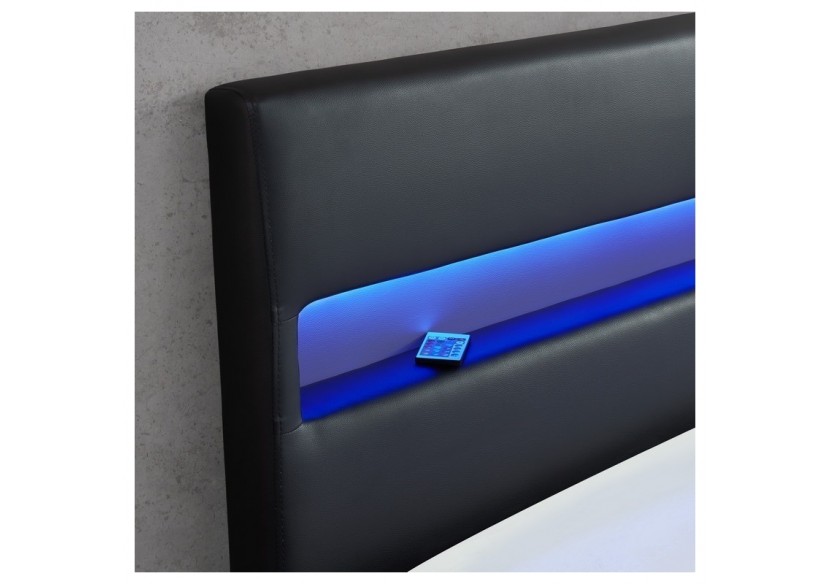 Lit coffre LUMINA simili noir 160x200 sommier inclus