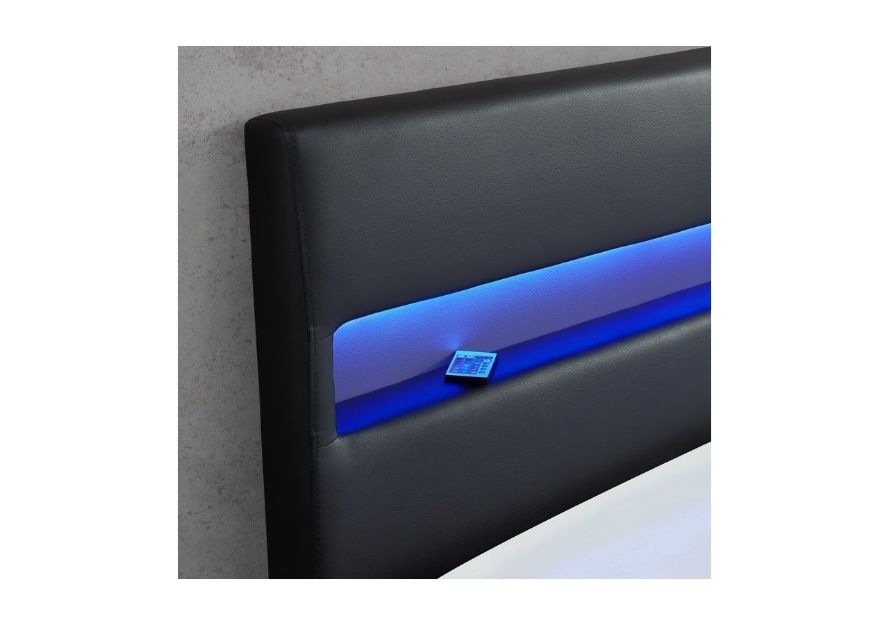 Lit coffre LUMINA simili noir 160x200 sommier inclus