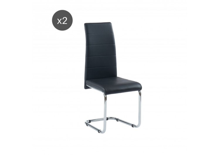 Lot de 2 chaises MARA simili noir pieds métal chromé