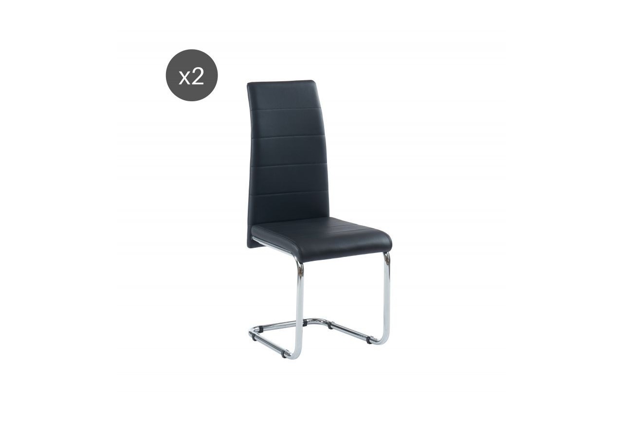 Lot de 2 chaises MARA simili noir pieds métal chromé