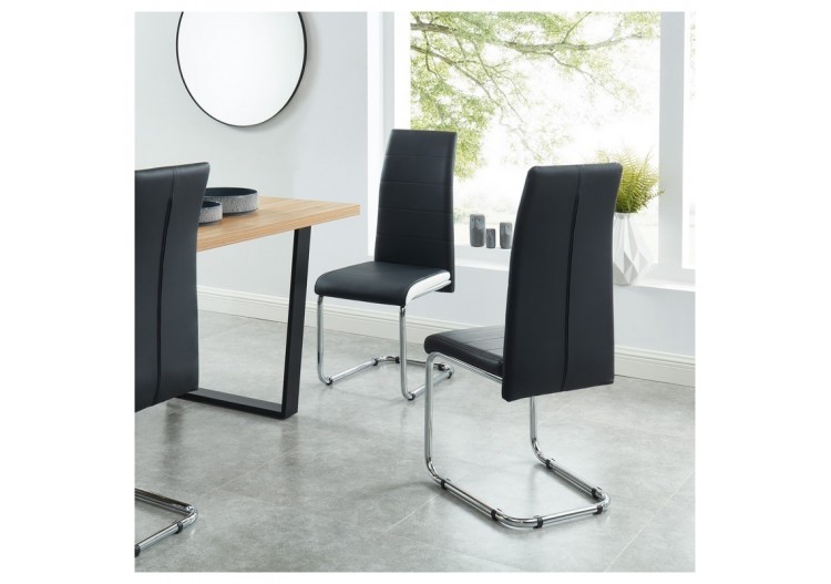 Lot de 2 chaises MARA simili noir pieds métal chromé 2