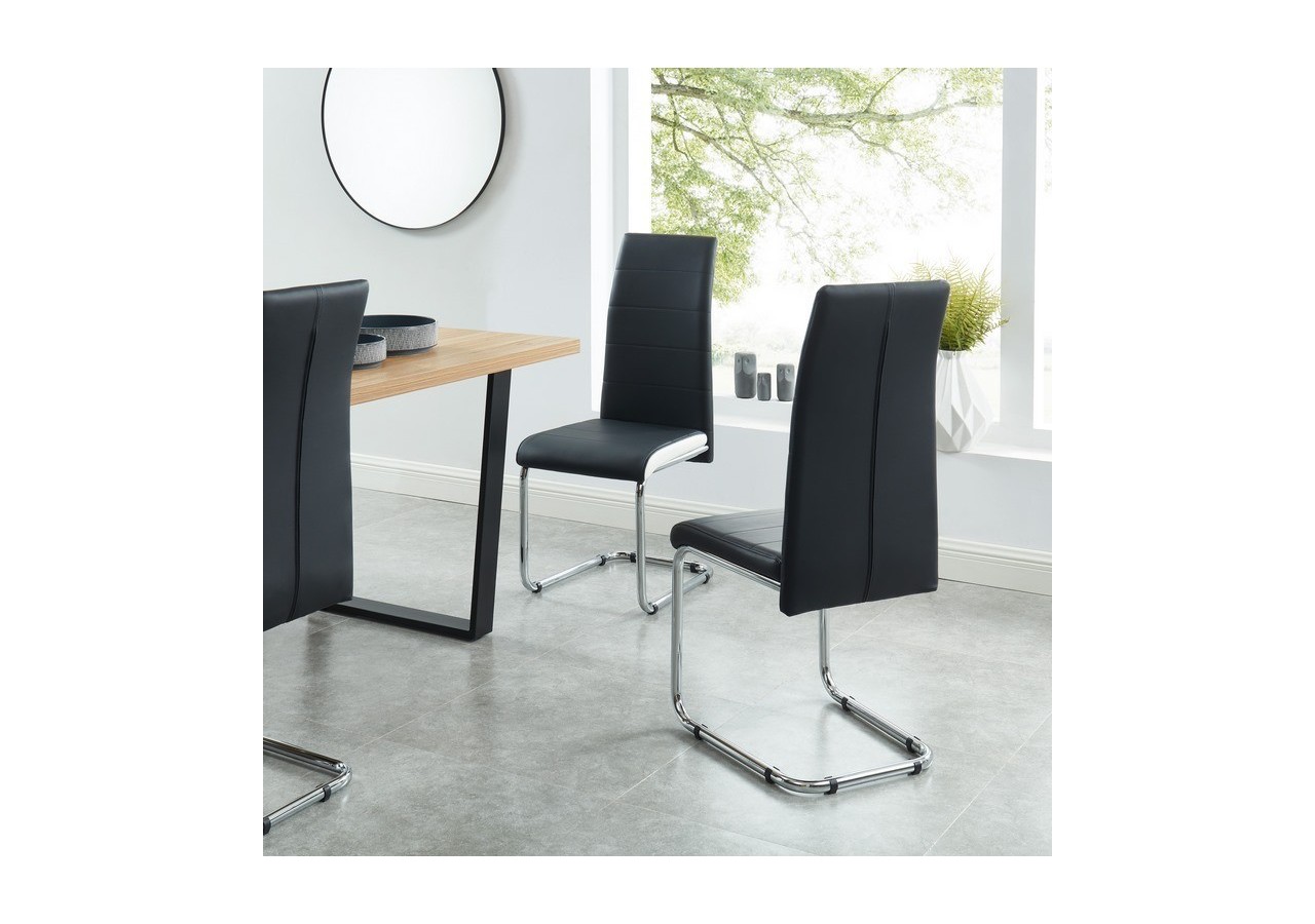 Lot de 2 chaises MARA simili noir pieds métal chromé