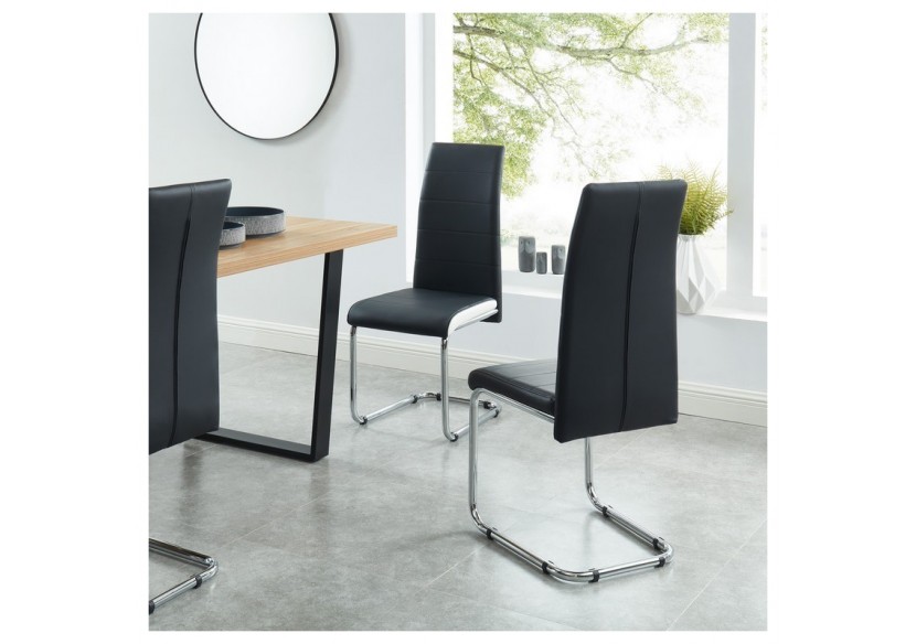 Lot de 2 chaises MARA simili noir pieds métal chromé