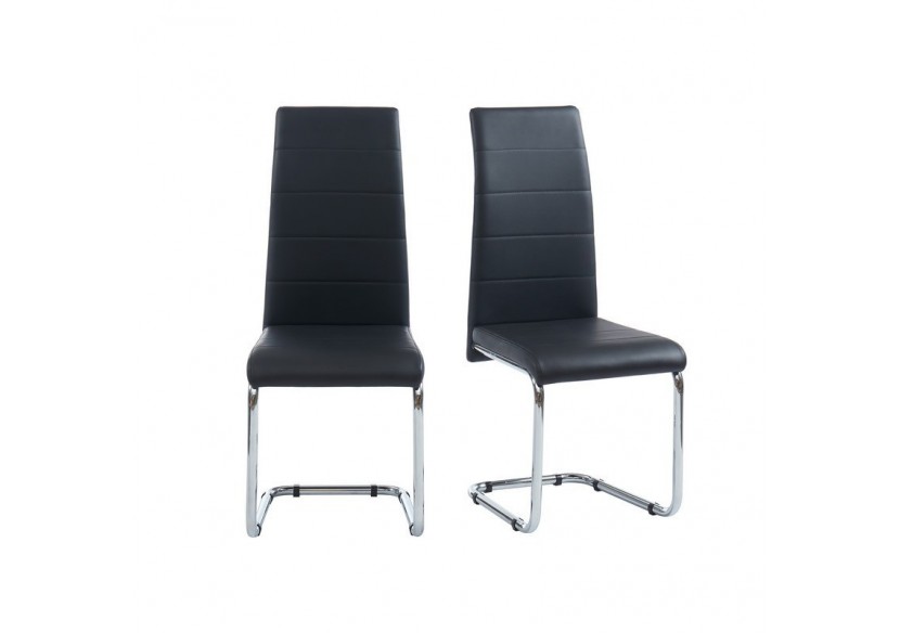 Lot de 2 chaises MARA simili noir pieds métal chromé