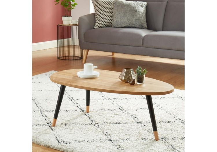 Table basse ORGANIC effet chêne pieds noirs 88cm 2