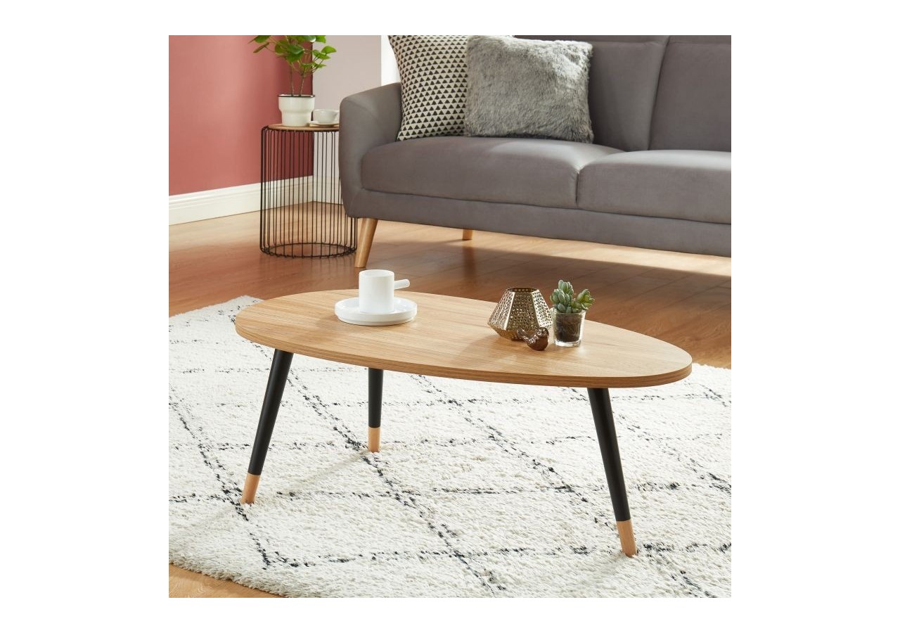 Table basse ORGANIC effet chêne pieds noirs 88cm