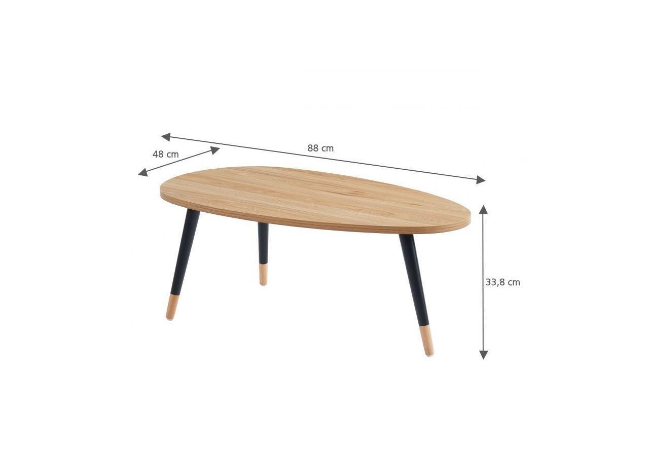 Table basse ORGANIC effet chêne pieds noirs 88cm