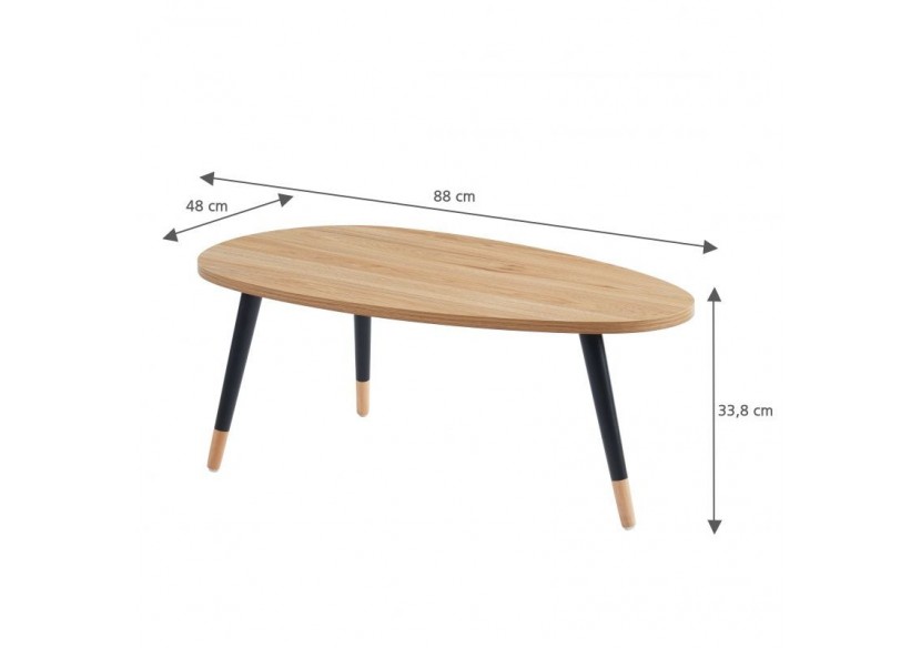 Table basse ORGANIC effet chêne pieds noirs 88cm