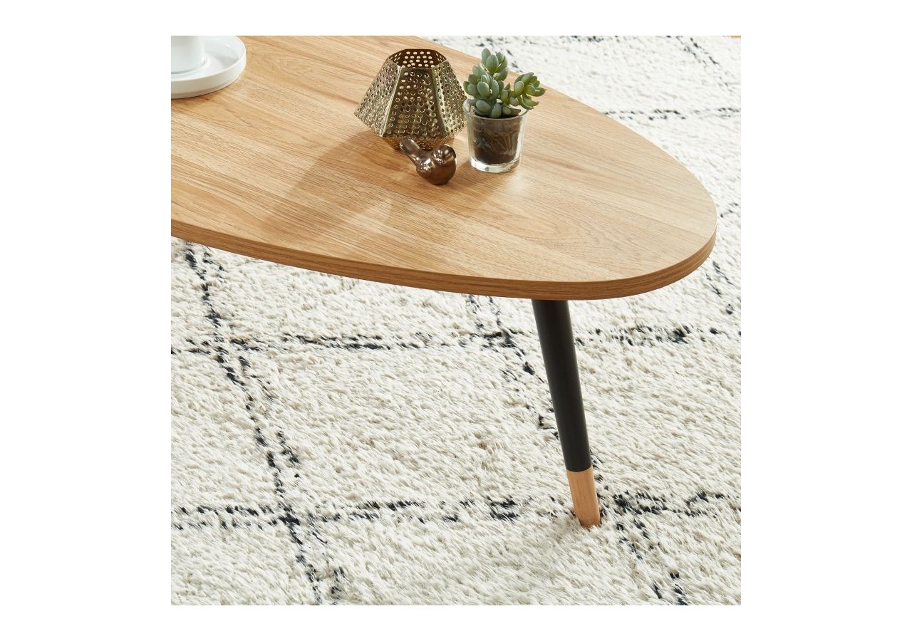 Table basse ORGANIC effet chêne pieds noirs 88cm