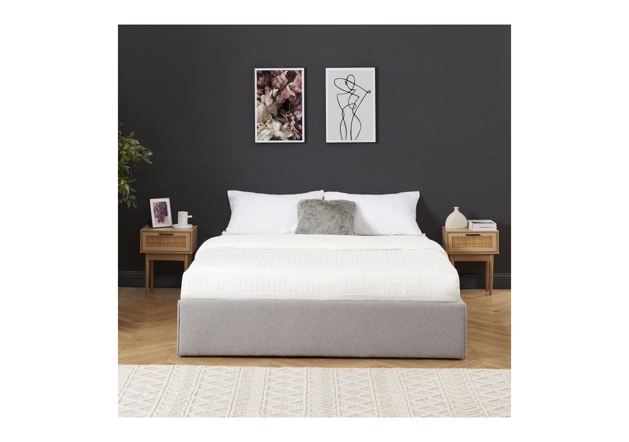 Lit coffre SAKURA tissu gris chiné 140x190 sommier inclus