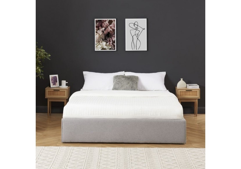 Lit coffre SAKURA tissu gris chiné 140x190 sommier inclus