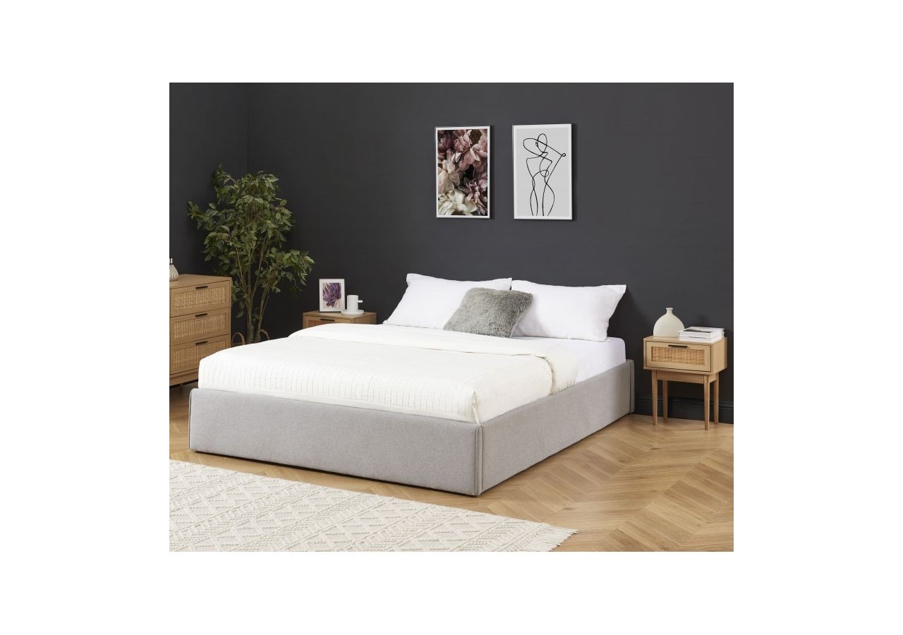 Lit coffre SAKURA tissu gris chiné 140x190 sommier inclus