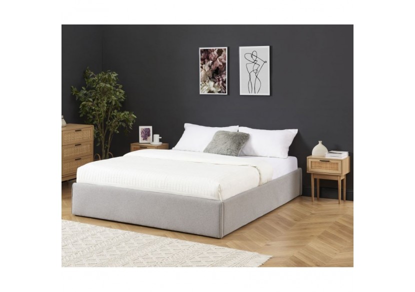 Lit coffre SAKURA tissu gris chiné 140x190 sommier inclus