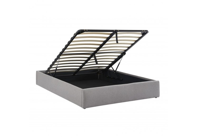 Lit coffre SAKURA tissu gris chiné 140x190 sommier inclus