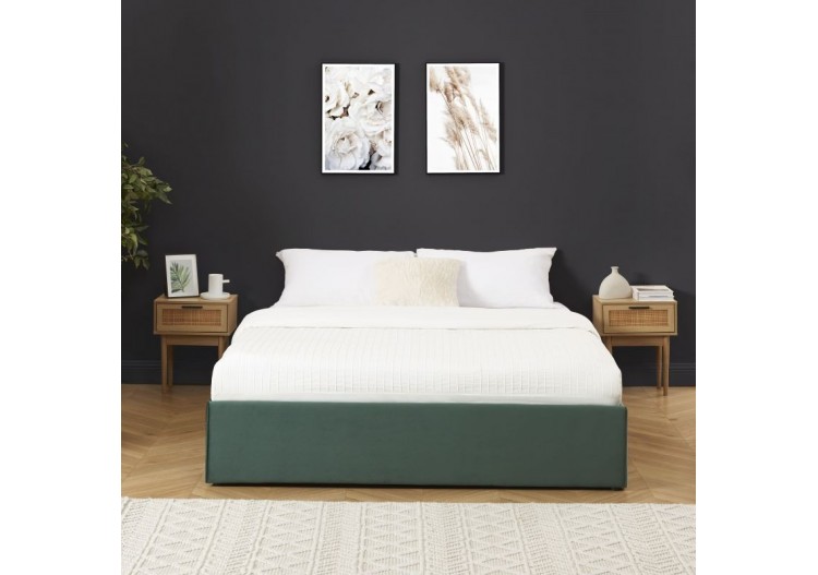 Lit coffre SAKURA velours vert forêt 160x200 sommier inclus 2
