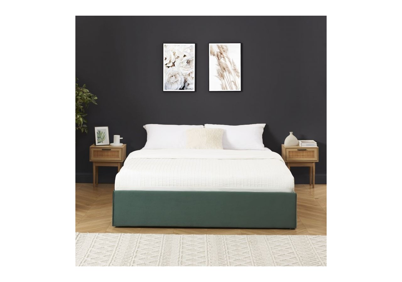 Lit coffre SAKURA velours vert forêt 160x200 sommier inclus