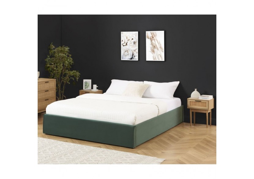 Lit coffre SAKURA velours vert forêt 160x200 sommier inclus