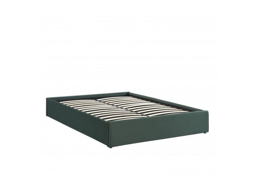 Lit coffre SAKURA velours vert forêt 160x200 sommier inclus