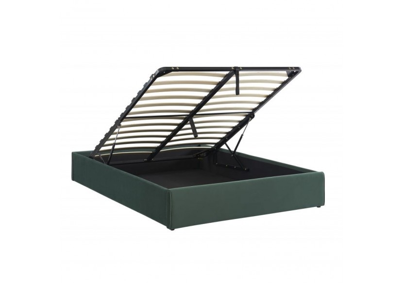 Lit coffre SAKURA velours vert forêt 160x200 sommier inclus