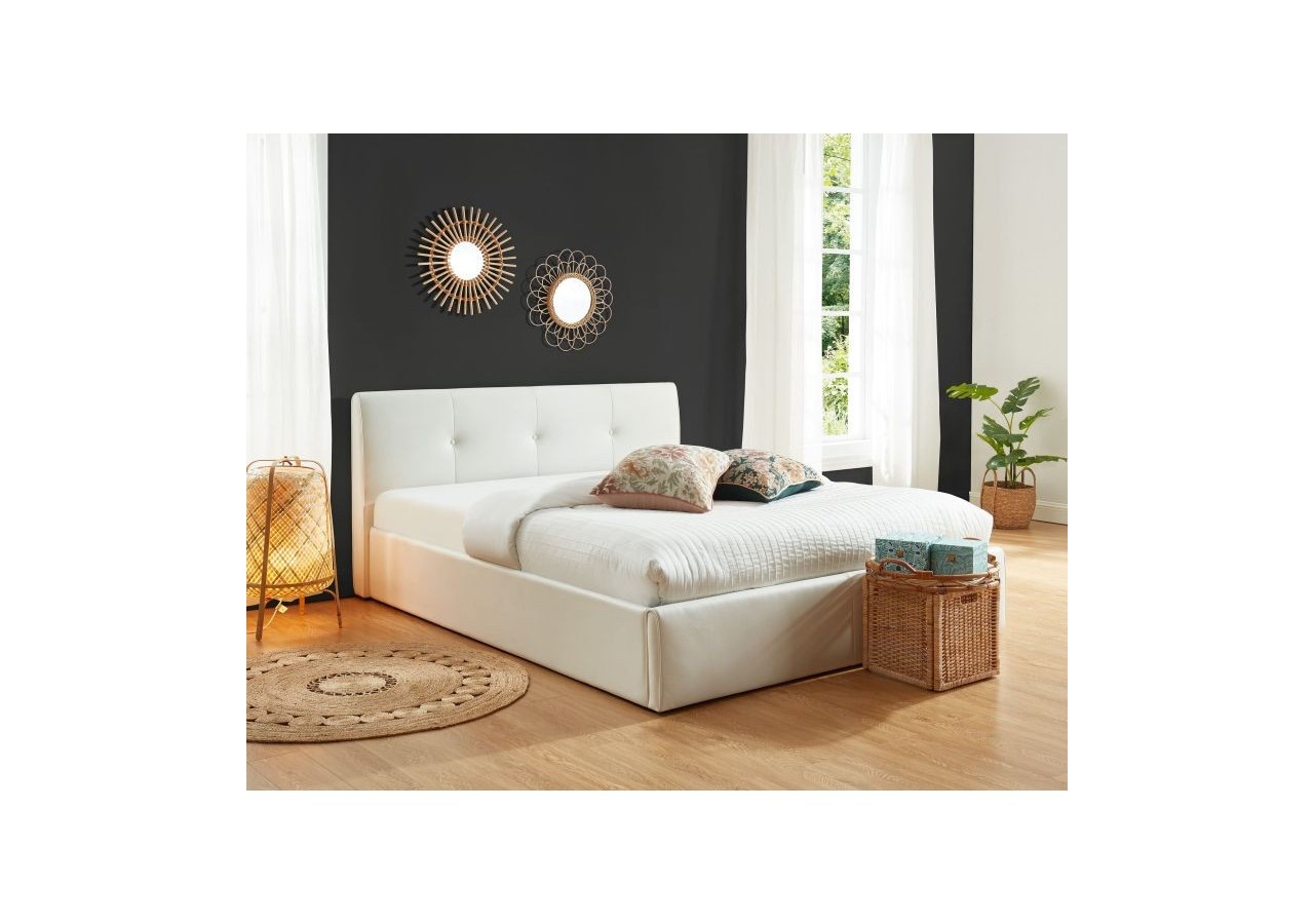 Lit coffre SEGURO simili blanc 140x190 sommier inclus