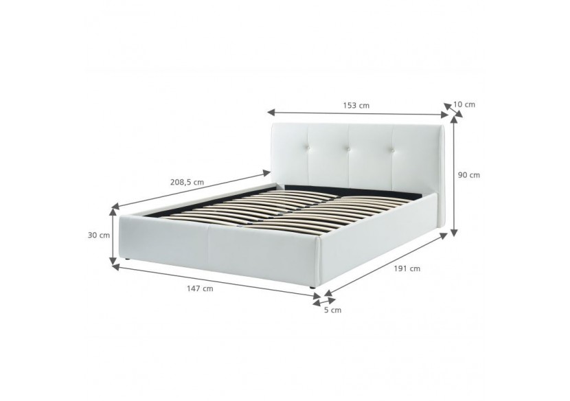 Lit coffre SEGURO simili blanc 140x190 sommier inclus