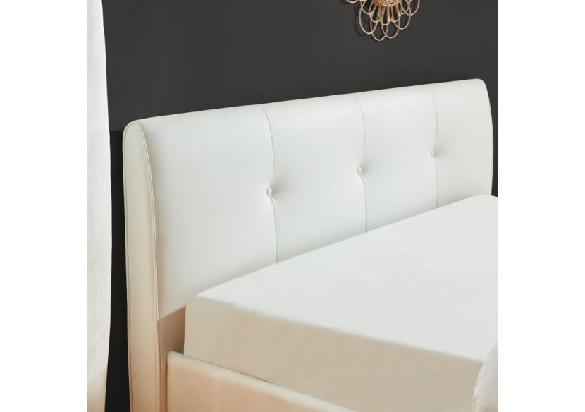 Lit coffre SEGURO simili blanc 140x190 sommier inclus