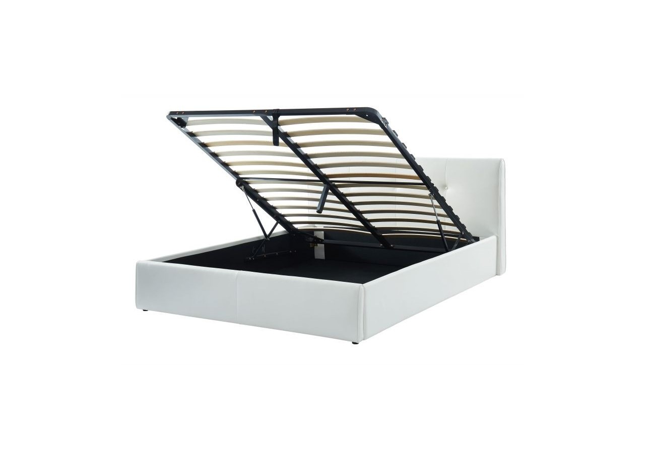 Lit coffre SEGURO simili blanc 140x190 sommier inclus