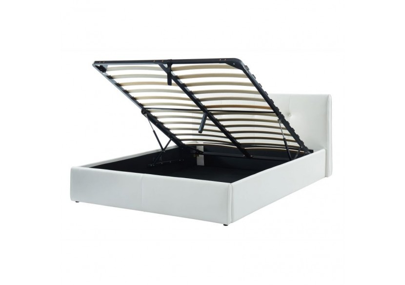 Lit coffre SEGURO simili blanc 140x190 sommier inclus