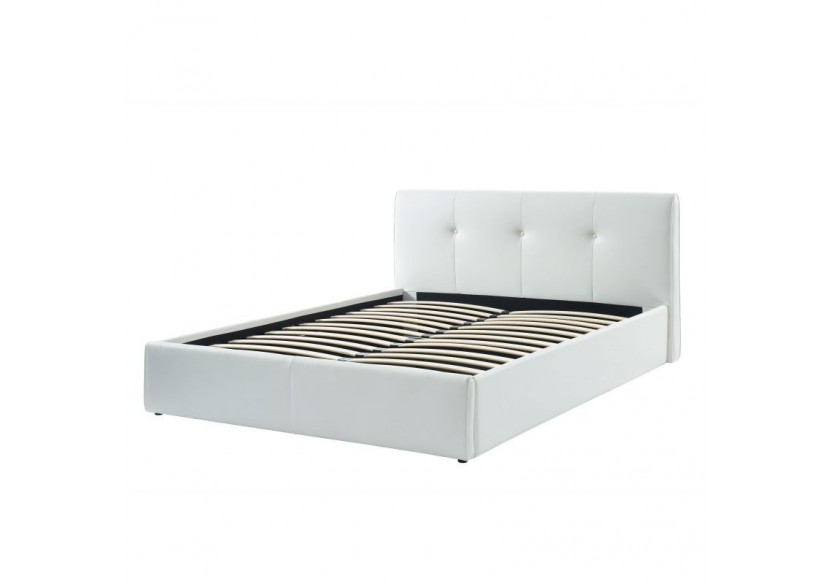 Lit coffre SEGURO simili blanc 140x190 sommier inclus