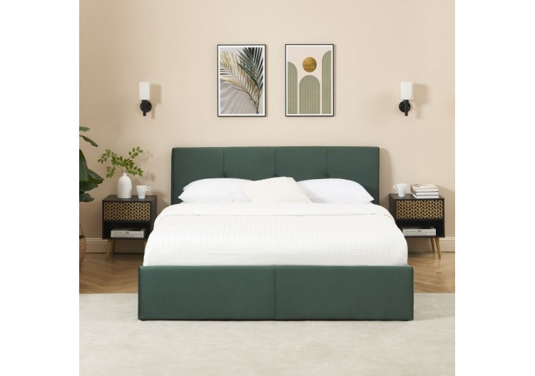 Lit coffre SEGURO velours vert forêt 140x190 sommier inclus 2