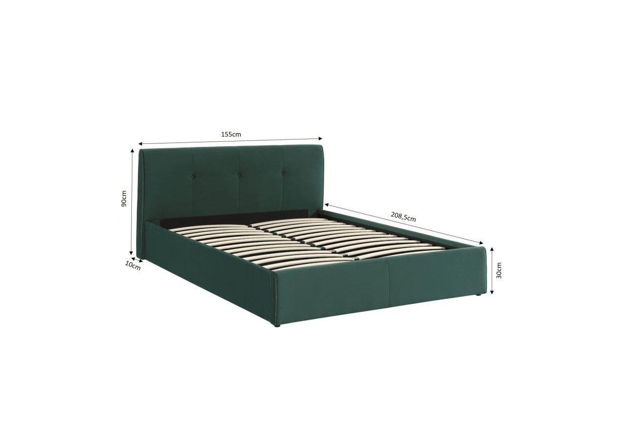 Lit coffre SEGURO velours vert forêt 140x190 sommier inclus
