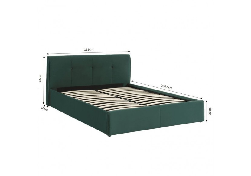 Lit coffre SEGURO velours vert forêt 140x190 sommier inclus