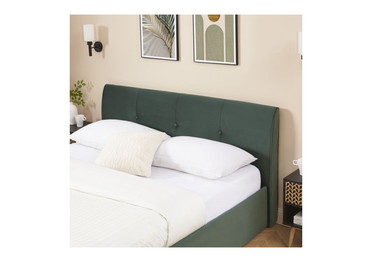Lit coffre SEGURO velours vert forêt 140x190 sommier inclus