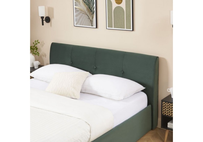 Lit coffre SEGURO velours vert forêt 140x190 sommier inclus