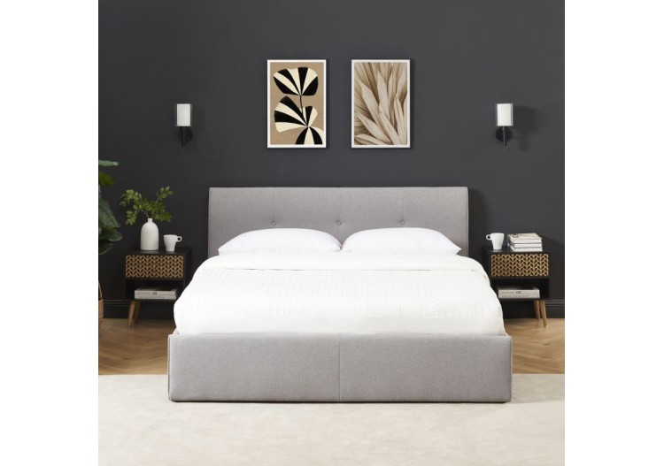 Lit coffre SEGURO tissu gris chiné 160x200 sommier inclus 2