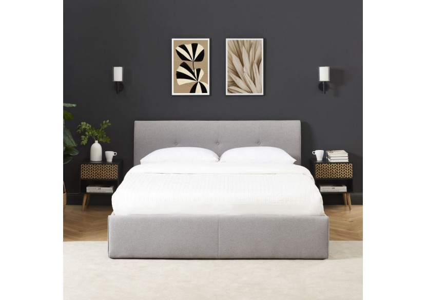 Lit coffre SEGURO tissu gris chiné 160x200 sommier inclus