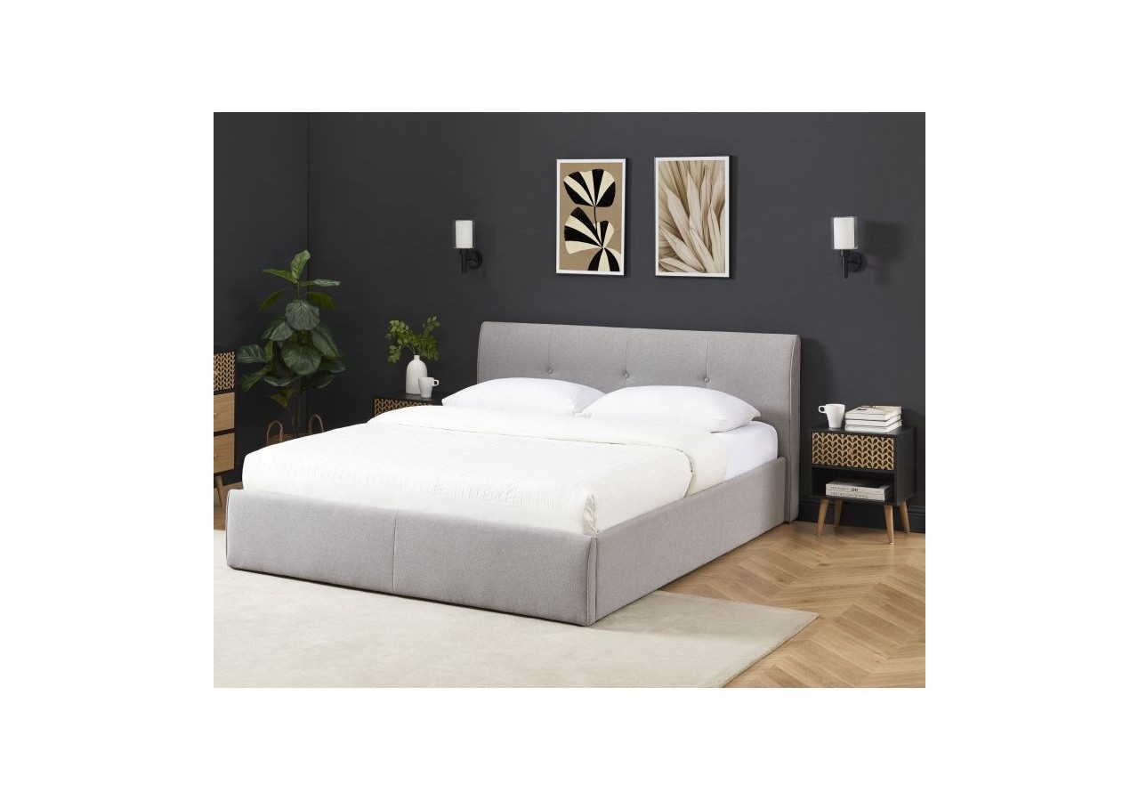 Lit coffre SEGURO tissu gris chiné 160x200 sommier inclus