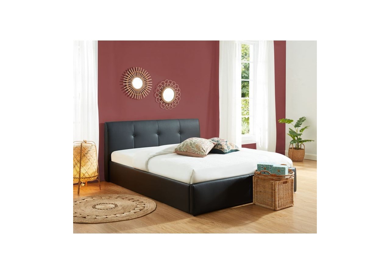 Lit coffre SEGURO simili noir 160x200 sommier inclus