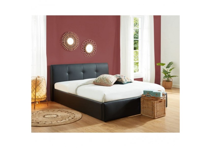 Lit coffre SEGURO simili noir 160x200 sommier inclus