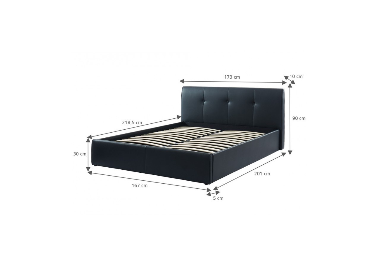 Lit coffre SEGURO simili noir 160x200 sommier inclus
