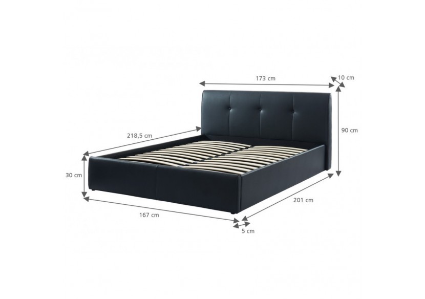 Lit coffre SEGURO simili noir 160x200 sommier inclus
