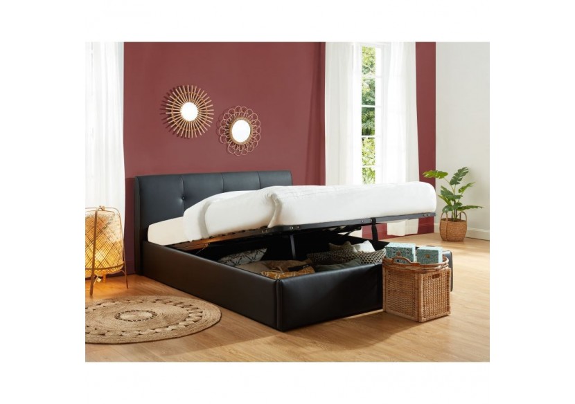 Lit coffre SEGURO simili noir 160x200 sommier inclus