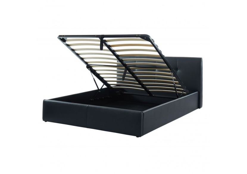 Lit coffre SEGURO simili noir 160x200 sommier inclus