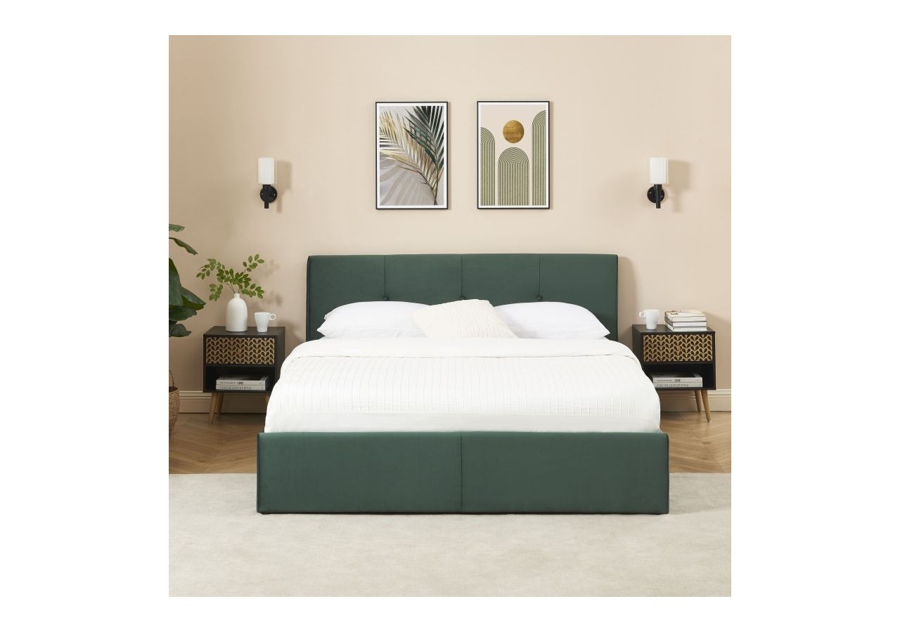 Lit coffre SEGURO velours vert forêt 160x200 sommier inclus