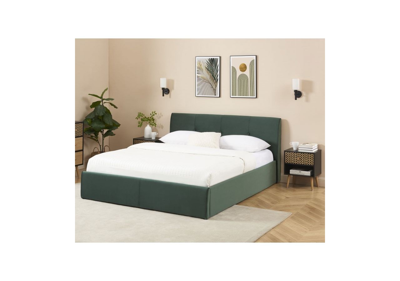 Lit coffre SEGURO velours vert forêt 160x200 sommier inclus