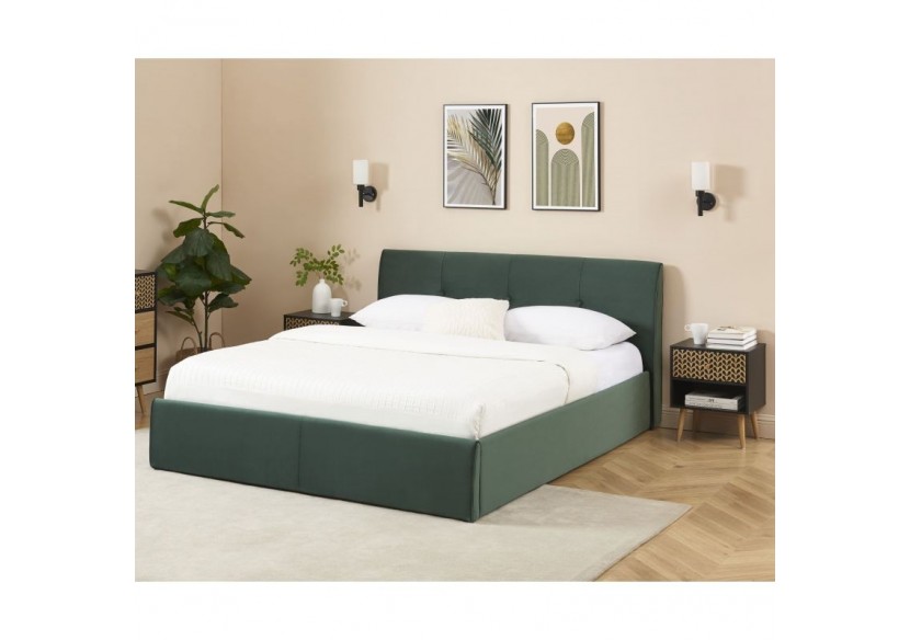 Lit coffre SEGURO velours vert forêt 160x200 sommier inclus