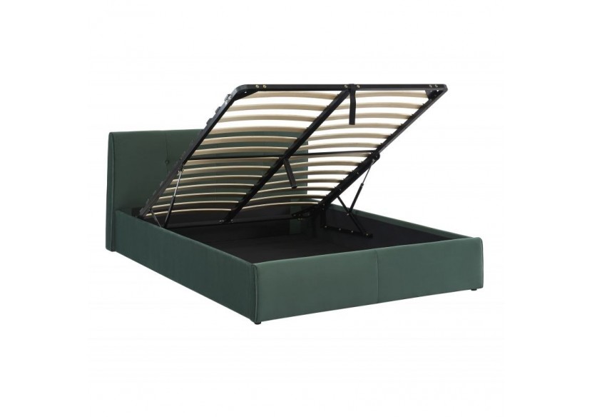 Lit coffre SEGURO velours vert forêt 160x200 sommier inclus