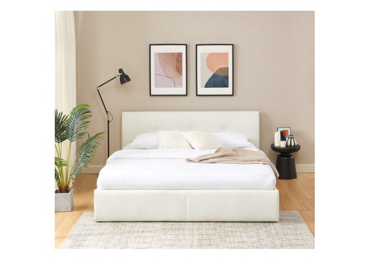 Lit coffre SEGURO simili blanc 180x200 sommier inclus 2